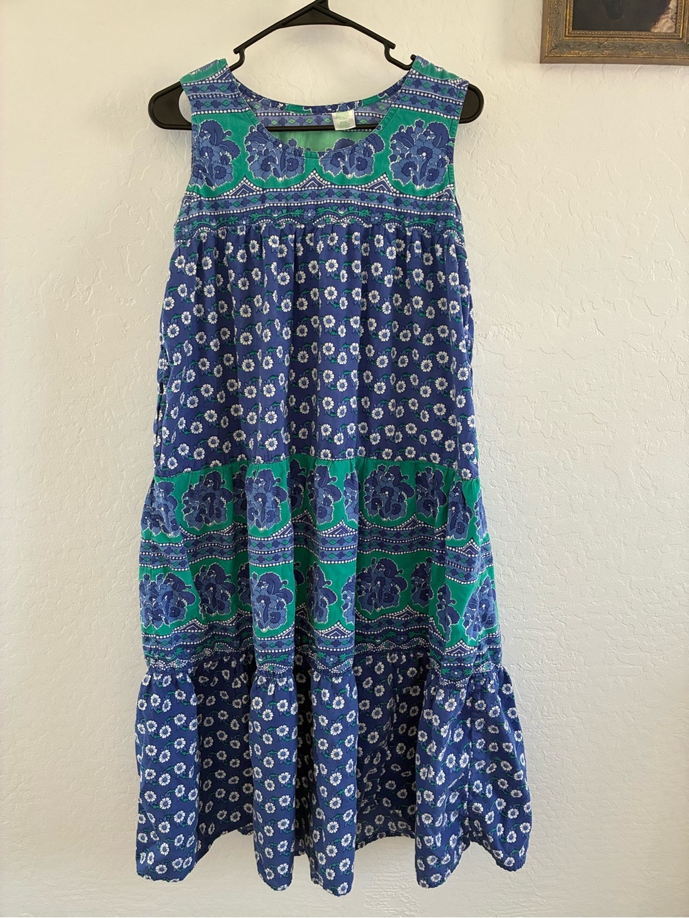 La Cera 100% Cotton Sleeveless Tiered Mix Print Muumuu Dress Medium